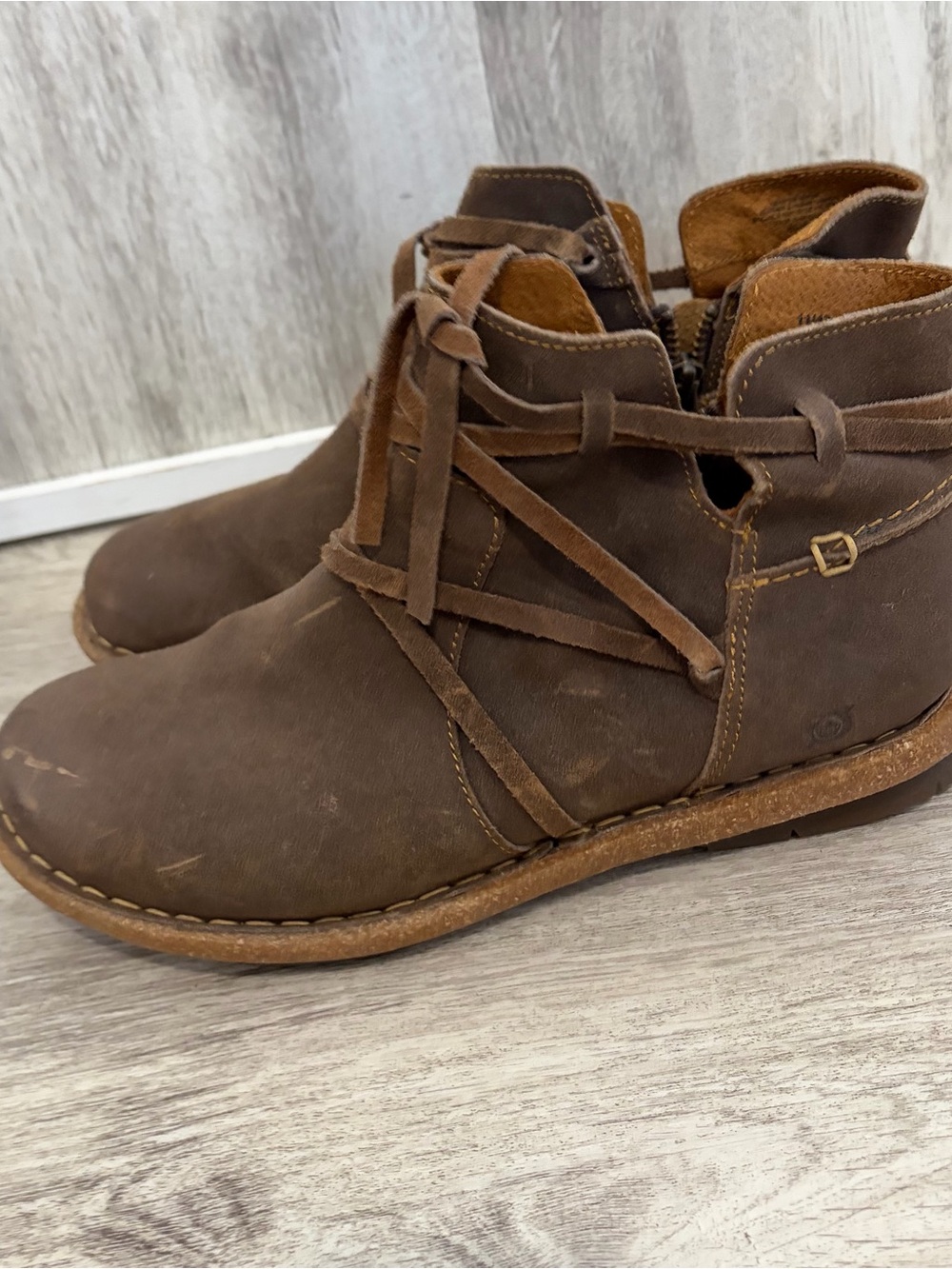 Born Tarkiln Ankle boots brown distressed leather Women's 11 Rustic Boho Western